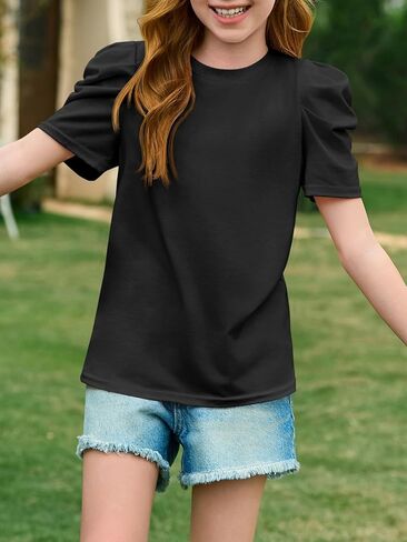 Imily Bela Girls Puff Short Sleeve Tops Kids Summer T Shirts Crewneck Fashion Tees 5-14 Years in Saudi Arabia