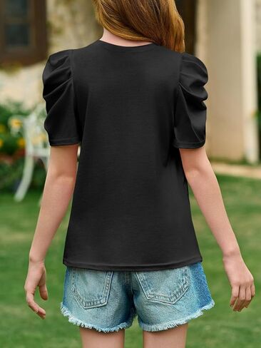 Imily Bela Girls Puff Short Sleeve Tops Kids Summer T Shirts Crewneck Fashion Tees 5-14 Years in Saudi Arabia
