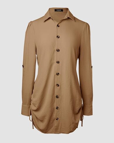 Women Shirt Dress Sexy Long Sleeve Button Down Blouses Side Drawstring Mini Dresses in Kuwait