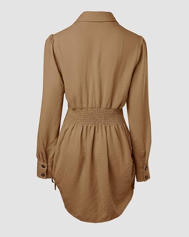 Women Shirt Dress Sexy Long Sleeve Button Down Blouses Side Drawstring Mini Dresses in Kuwait