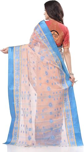 Women's Traditional Bengal Phulkoli Woven Design Pure Handloom Cotton Saree Without Blouse Piece 5.6 Mtr in Kuwait