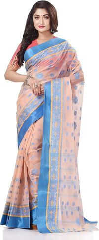 Women's Traditional Bengal Phulkoli Woven Design Pure Handloom Cotton Saree Without Blouse Piece 5.6 Mtr in Kuwait