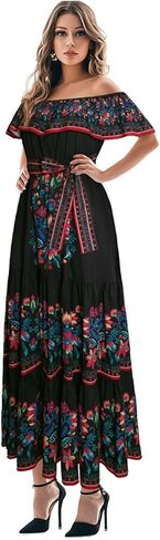 Womens Mexican Fiesta Dress Cinco De Mayo Spanish Cuban Dress with Belt in Kuwait