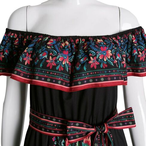 Womens Mexican Fiesta Dress Cinco De Mayo Spanish Cuban Dress with Belt in Kuwait