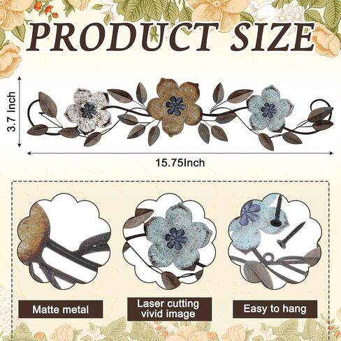 Wesiti Metal Flower Wall Decor Vintage Metal Flower Sculptures Sculptures 15.75 × 3.7 بوصة أوراق مزرعة ديكور جدار التمرير فوق سرير الباب إلى المنزل لغرفة المعيشة في الهواء الطلق (ملون) in Kuwait