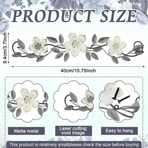 Wesiti Metal Flower Wall Decor Vintage Metal Flower Sculptures Sculptures 15.75 × 3.7 بوصة أوراق مزرعة ديكور جدار التمرير فوق سرير الباب إلى المنزل لغرفة المعيشة في الهواء الطلق (ملون) in Kuwait