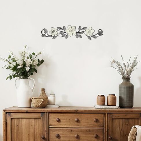 Wesiti Metal Flower Wall Decor Vintage Metal Flower Sculptures Sculptures 15.75 × 3.7 بوصة أوراق مزرعة ديكور جدار التمرير فوق سرير الباب إلى المنزل لغرفة المعيشة في الهواء الطلق (ملون) in Kuwait