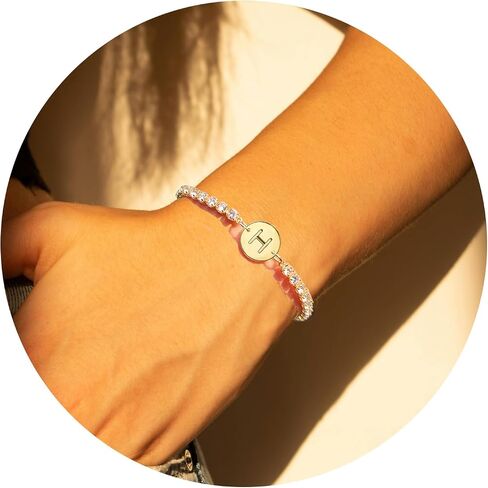 Gold Bracelets for Women Mothers Day Gifts 14K Gold Plated 3mm Cubic Zirconia Classic Tennis Bracelet Dainty Initial Bracelet Letter A-Z Charm for Women Trendy Jewelry Gifts in Saudi Arabia