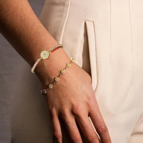 Gold Bracelets for Women Mothers Day Gifts 14K Gold Plated 3mm Cubic Zirconia Classic Tennis Bracelet Dainty Initial Bracelet Letter A-Z Charm for Women Trendy Jewelry Gifts in Saudi Arabia