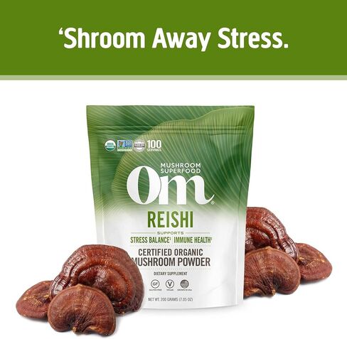 Om Mushroom Superfood Reishi Organic Mushroom Powder, 100 Servings, Organic Adaptogen Powder for Stress Relief and Immune Health in Saudi Arabia