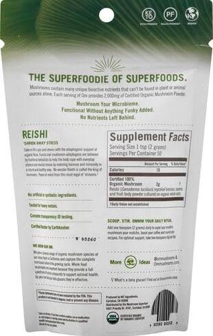 Om Mushroom Superfood Reishi Organic Mushroom Powder, 100 Servings, Organic Adaptogen Powder for Stress Relief and Immune Health in Saudi Arabia