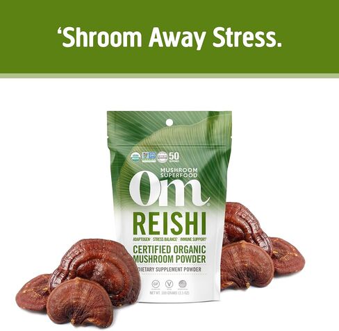 Om Mushroom Superfood Reishi Organic Mushroom Powder, 100 Servings, Organic Adaptogen Powder for Stress Relief and Immune Health in Saudi Arabia
