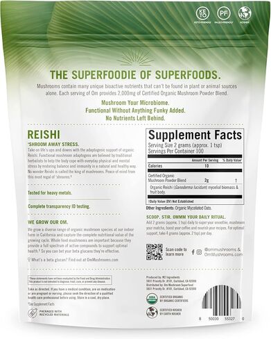 Om Mushroom Superfood Reishi Organic Mushroom Powder, 100 Servings, Organic Adaptogen Powder for Stress Relief and Immune Health in Saudi Arabia