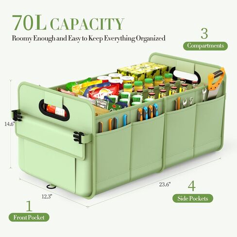 Trunk Organizer SUV, Car Storage Organizer Trunk, NOT-FLIMSY ANTI-SLIDE 70L Spacious Collapsible Sturdy Trunk Organizer for Grocery/Car Accessories/Women Men's Gift, Fruit Green in Saudi Arabia