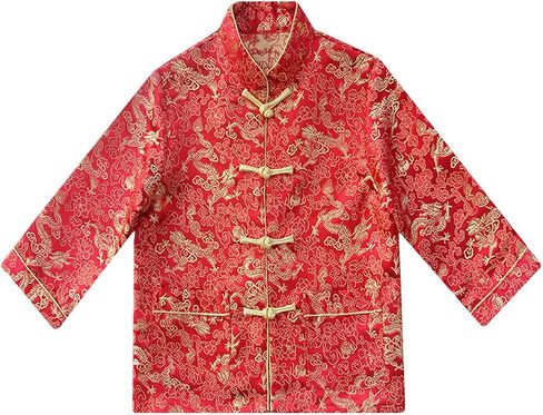 Boy Tang Suit Dragon Long Sleeve Shirt Chinese New Year Button Down Shirt for Kids in Saudi Arabia