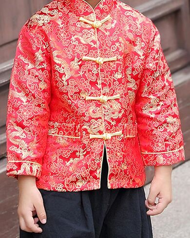 Boy Tang Suit Dragon Long Sleeve Shirt Chinese New Year Button Down Shirt for Kids in Saudi Arabia