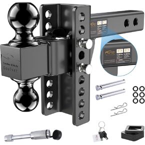 Adjustable Trailer Hitch - Drop Hitch (Fits 2-Inch Receiver) - Heavy Duty Tow Hitches with 6-Inch Drop/Rise, 2" & 2-5/16" Ball Hitches for Truck (21,500 LBS GTW) - w/Anti-Theft Lock Hitch Pins