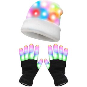 DreamsEden LED Light Up Gloves and Beanie Hat - Cool Toys Flashing Glow Gloves Rave Party Accessories for Teens and Adult