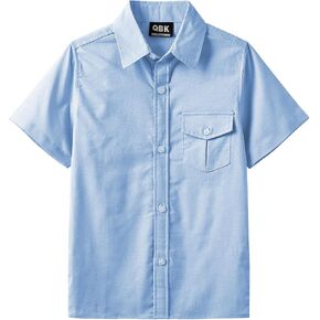QBK Boys Cotton Linen Short Sleeve Classic Button Down Down Boys Dress Dress Shirt مع جيب الصدر لمدة 2T-16 سنوات in Kuwait