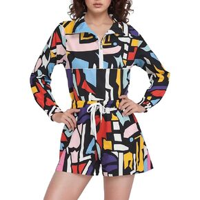 Bealin Women's Color Block 2 Piece 80s 90s Outfits Long Sleeve 1/2 Zip Up Windbreaker and Shorts Tracksuit Set