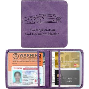 Car Registration Insurance Holder, Leather Glove Box License Wallet Case with Magnetic Shut, Automotive Paperwork Document Organizer Card Holder for Women, Car Accessories (Pink, Small)