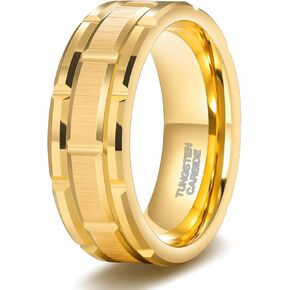 TRUMIUM 8mm Mens Tungsten Wedding Bands Brick Pattern Gold Silver Black Plated Matte Finished Tungsten Carbied Rings Comfort Fit Size 7-13