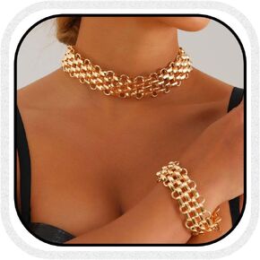 CLOACE Choker Necklaces Set Chunky Punk Necklace Cuban Link Thick Necklace Jewelry 2 Pcs for Women