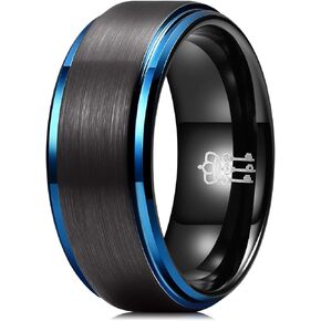 THREE KEYS JEWELRY Mens Wedding Bands 8mm Brushed Surface Edge Polished Tungsten Carbide Wedding Ring Comfort Fit