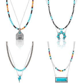 8 Pcs Western Necklaces Western Jewelry for Women Turquoise 4 Turquoise Boho Necklaces and 4 Beaded Choker for Christmas