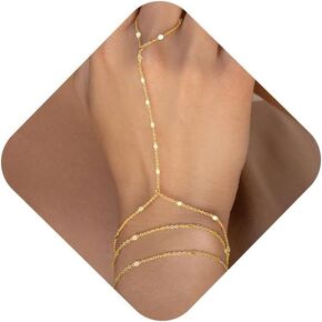 Gold Hand Chain Bracelet for Women, 14K Gold Dainty Finger Ring Bracelets Stack Set for Womens, Trendy Non Tarnish Chain Rings Bracelet Jewelry Gifts Fashion Accessories