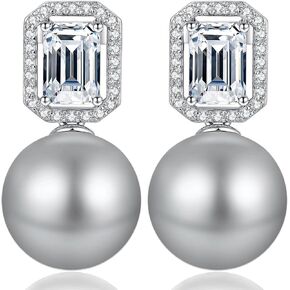 jiamiaoi pearl diamond arics 925 sterling silver pearl arocring big water mater pearl pearl bear bear with Zirconia pearl studs white/gray pearl stud ، be with hife box