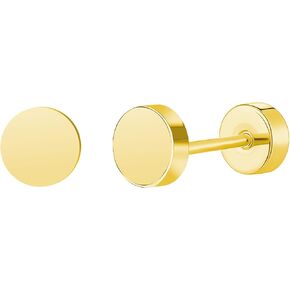 ZDE Women Earrings Flat Back Dot Earrings Titanium Hypoallergenic Cartilage Non-Nickel Earrings Studs for Sensitive Ears Simple Classic 3mm/4mm/5mm/6mm Screw On Stud Earring