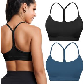 Buauty 2 Packs Y Back Sports Bra for Women, Low Impact Padded Racerback Spaghetti Strap Bras, Womens Workout Yoga Tops