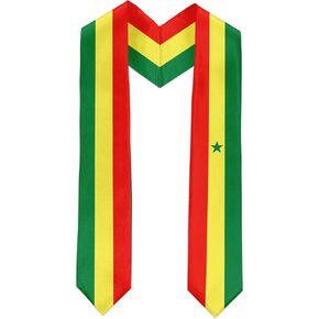 Senegal Flag Graduation Sash Satin Scarf 72" Stole for Abroad Student International Study Class