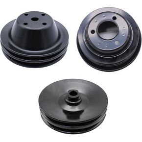 أفضل بانيات 3pcs مضخة مياه الأخدود المزدوجة من الألومنيوم. ثلاثي الأخدود العمود المرفقي. مجموعة بكرة مضخة التوجيه مزدوجة الأخدود متوافقة مع SBC Chevy 283-350 مضخة المياه الطويلة