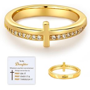 Cross Rings for Women, Let Go And Let God Ring, To My Daughter, Pray On It Golden Cross Ring, Stackable Cubic Zirconia Cross Ring Eternity Promise Ring for Her Wedding Band Ring Jewelry