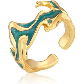 Ornaland 925 Sterling Silver Open Ring قابلة للتعديل بالزيت القابل للتعديل بالمينا غير المنتظم حلقة الحلقة الحلقة الدائرية قابلة للتكديس هدايا المجوهرات للنساء ، الذهب