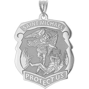 PicturesOnGold.com Saint Michael Badge - Available in Solid 10K And14K Yellow or White Gold, or Sterling Silver