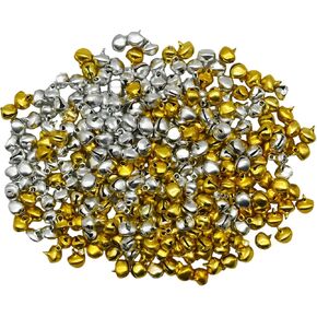 300Pcs 1/4inch Mini Jingle Bells 8mm Tiny Craft Bells Small Metal Bells Bulk for DIY Bracelet Anklets Necklace Knitting Jewelry Making (Silver, Gold)
