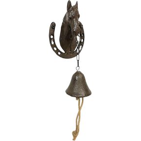 BestGiftever Rustic Cast Wall Wall Bell في الهواء الطلق مع حصان ودراسة حدوة حصان - جدار عتيق في الهواء الطلق جرس عشاء في الهواء الطلق - جرس الفناء الكلاسيكي الغربي للريف أو الأساليب المنزلية المعاصرة