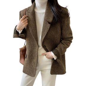 chouyatou Womens Fall Winter Wool Blend Casual Business Blazer Jacket Single Breasted Dressy Work Coat