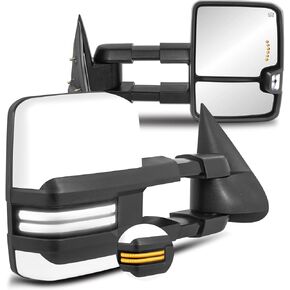 White Heated Power Towing Mirrors Compatible for 2014-2019 Chevy Silverado 1500 2500 3500 HD/GMC Sierra w/Turn Signal Light White Clearance Lamp(Set of 2)