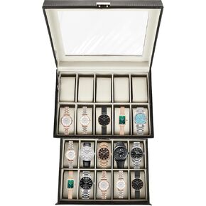 20 Slot Watch Box Organizer for Men - 2 Layer Watch Display Case Holder