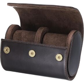 HARFINGTON Watch Roll Travel Case 2 Slots Portable Leather Storage Cases for Men and Women, Watches Storage Organizer with Removable Pillows for Traveling, Display, Home Storage, Coffee