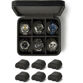 TAWBURY Fraser 6 Watch Case (Black) with a Set of 6 X-Small Pillows to Fit 5.5-6.5" Wrists