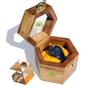 Happy Mother's Day Single Watch Display Case Premium Wood Watch Box Organizer, Sheesham Wood Watch Case for Men, Women with Dual-Tone Pillow & Glass Lid Valentines Gift
