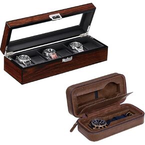 BEWISHOME 6 Watch Box for Men Luxury Watch Case & 2 Slot Watch Joxes Portable Watch Ongerizer ، Watch Display Case - Watch Accessory Fits Watches and Smart Watches ， Bundle