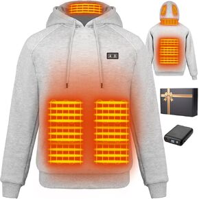 Heated Hoodie for Men Women with Battery Pack 7.4V 12000mAh, Hooded Heated Pullover Sweatshirts 6 Heating Zones