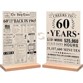 Trgowaul 60th Birthday Decorations Women Men, Vintage Back in 1965 Birthday Poster Acrylic Table Sign with Stand, 60th Anniversary Decor Gifts for Men, Vintage 1965 Poster 60 Birthday Decorations