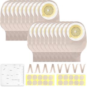 Colostomy Bags,Ostomy Supplies One Piece Drainable Pouches for Ileostomy Stoma Care,20mm-60mm Cut-to-Fit (10PCS Bags+4 Clips+1 Air Hole Blockers+1 Measure Card)